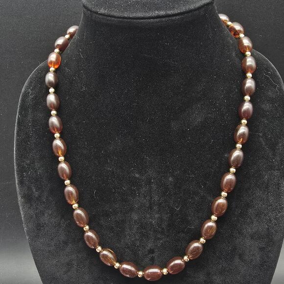 Avon 1980 Turtle Bay Necklace Faux Tortoise Brown Plastic Beaded - Picture 1 of 7